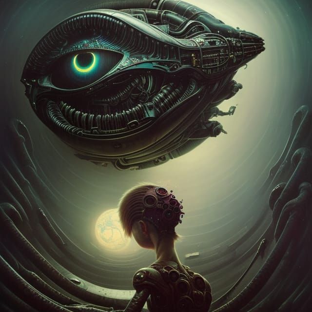 Ethereal Cyborg Starship Art in Hyperrealism Style