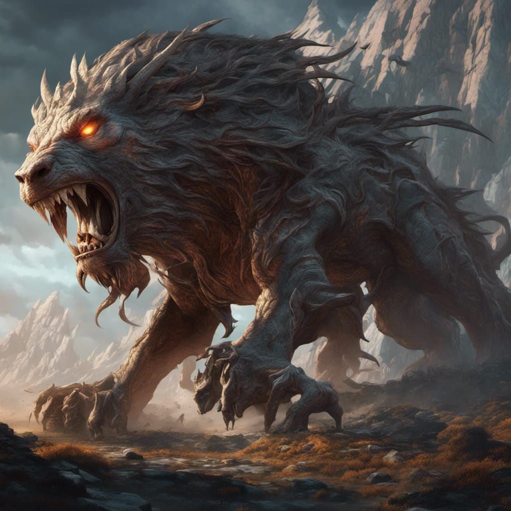 Sköll and Hati in Dark Fantasy Style