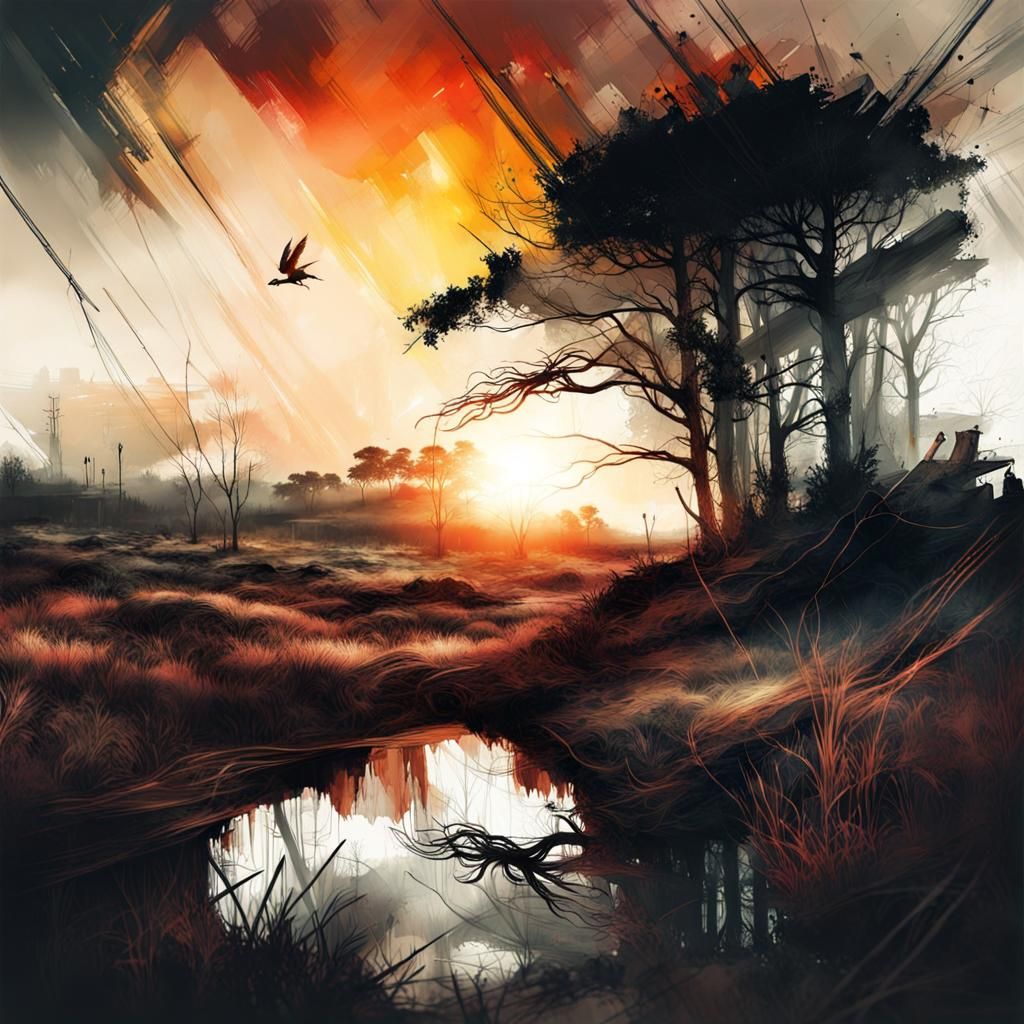 Double Exposure Sunset Landscape by Russ Mills