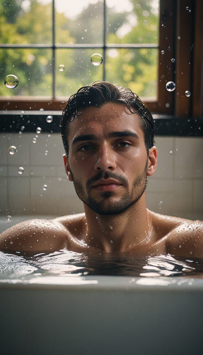 Serbian Male in Bath, Cinematic 35mm Film Aesthetic