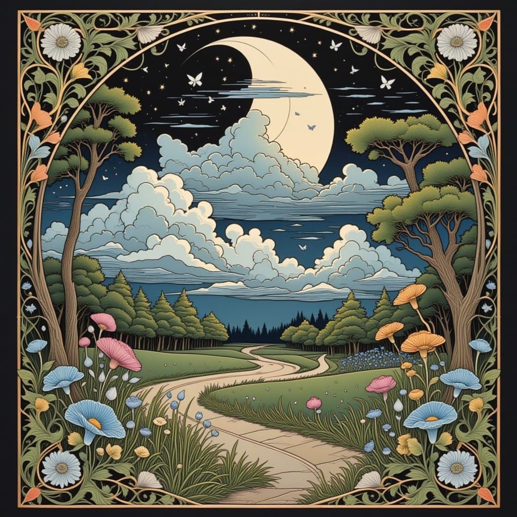 Ornamental Clouds Compose Evening Love Song with New Moon