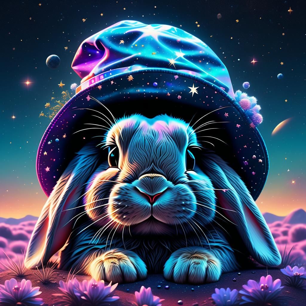 Hyperrealistic Pop Digital Artwork: Celestial Bunny in Cosmi...