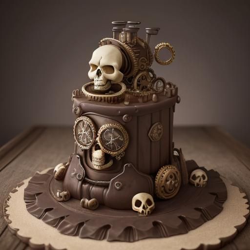 Steampunk Baumkuchen Cake with Marzipan Skull