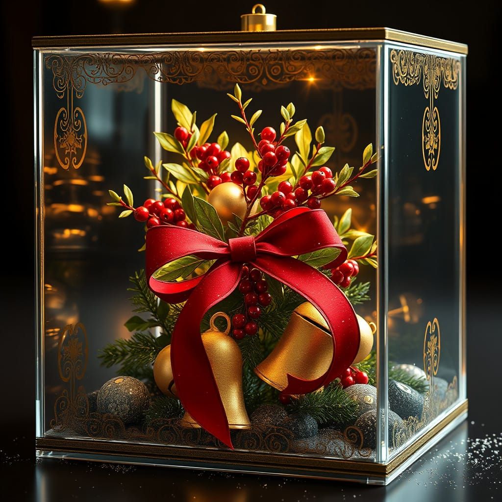 Golden Glass Christmas Box in Whimsical Winter Wonderland