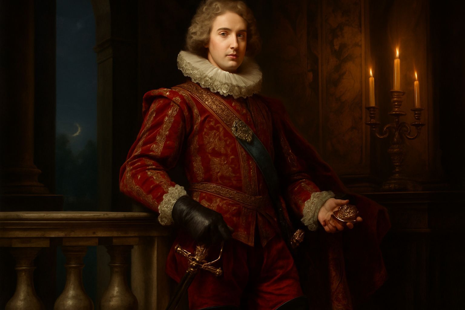 Baroque Prince in Palace with Opulent Doublet