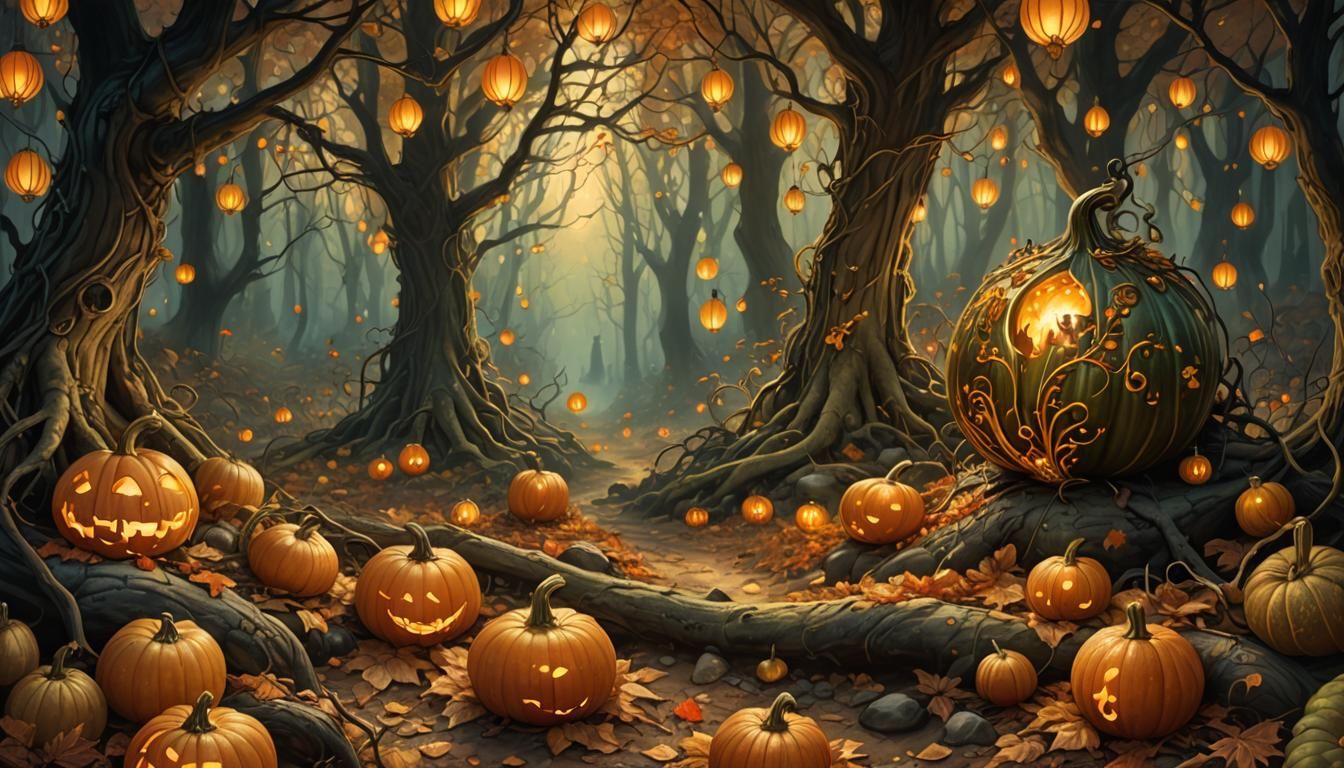 Autumn Gourd in Hyperdetailed Fairytale Forest