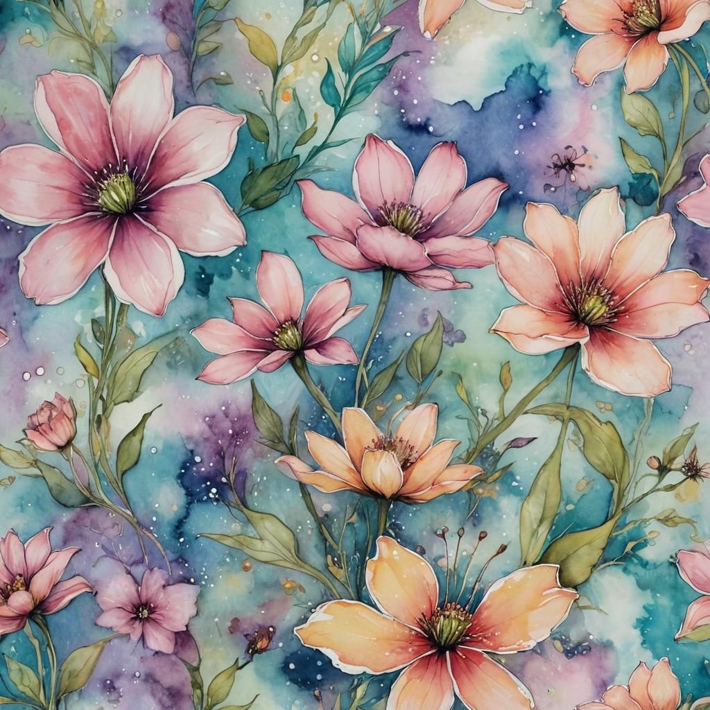 Butterflies and Flowers in Watercolor Fairycore Fantasy