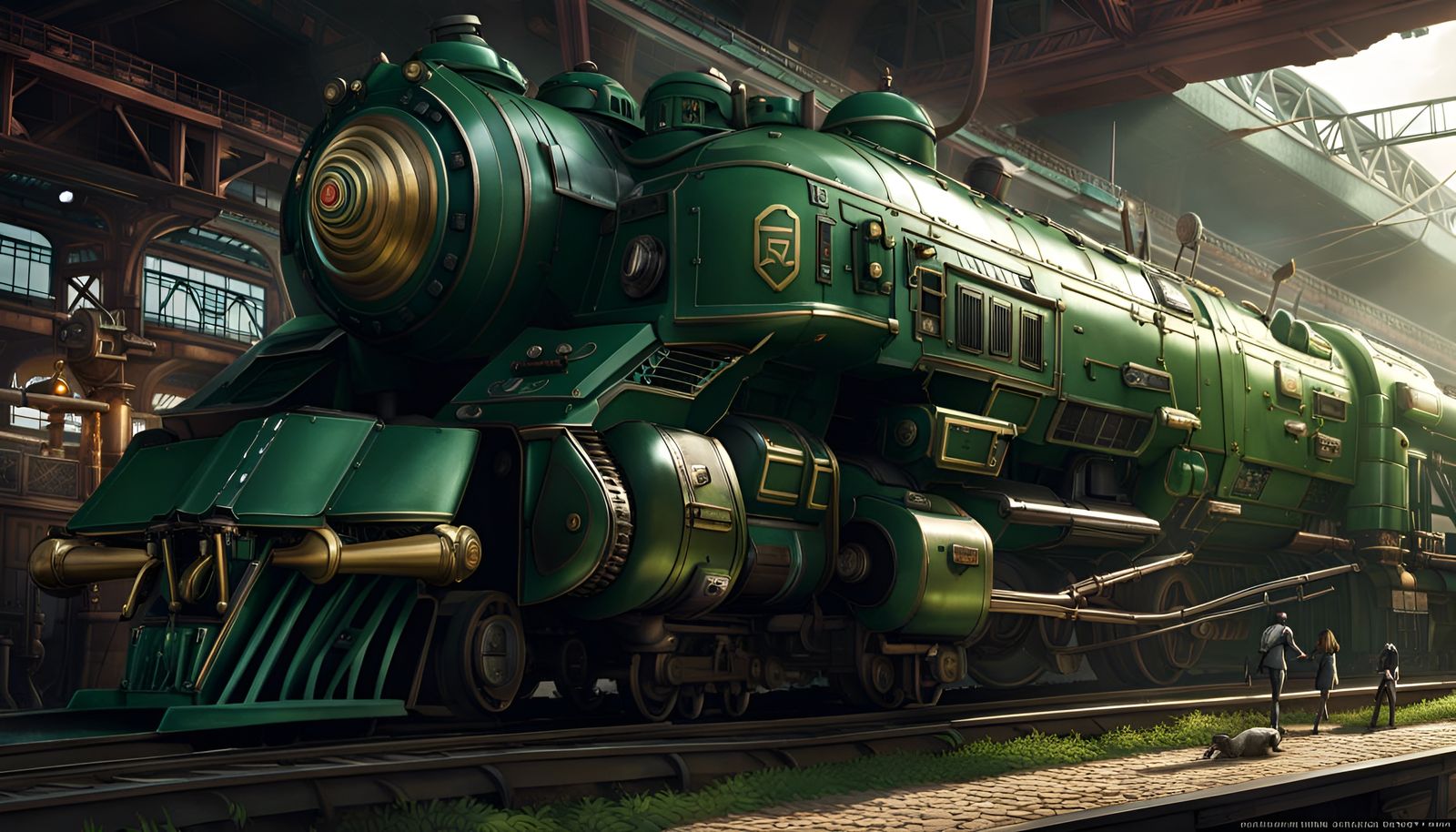 Anime-Style Green and Black Mech in Dieselpunk Style