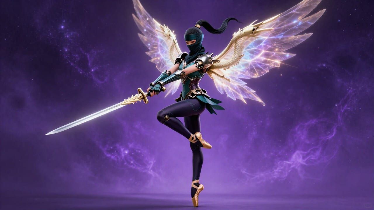 Ninja Ballerina Fairy in Flight with Snake Sword