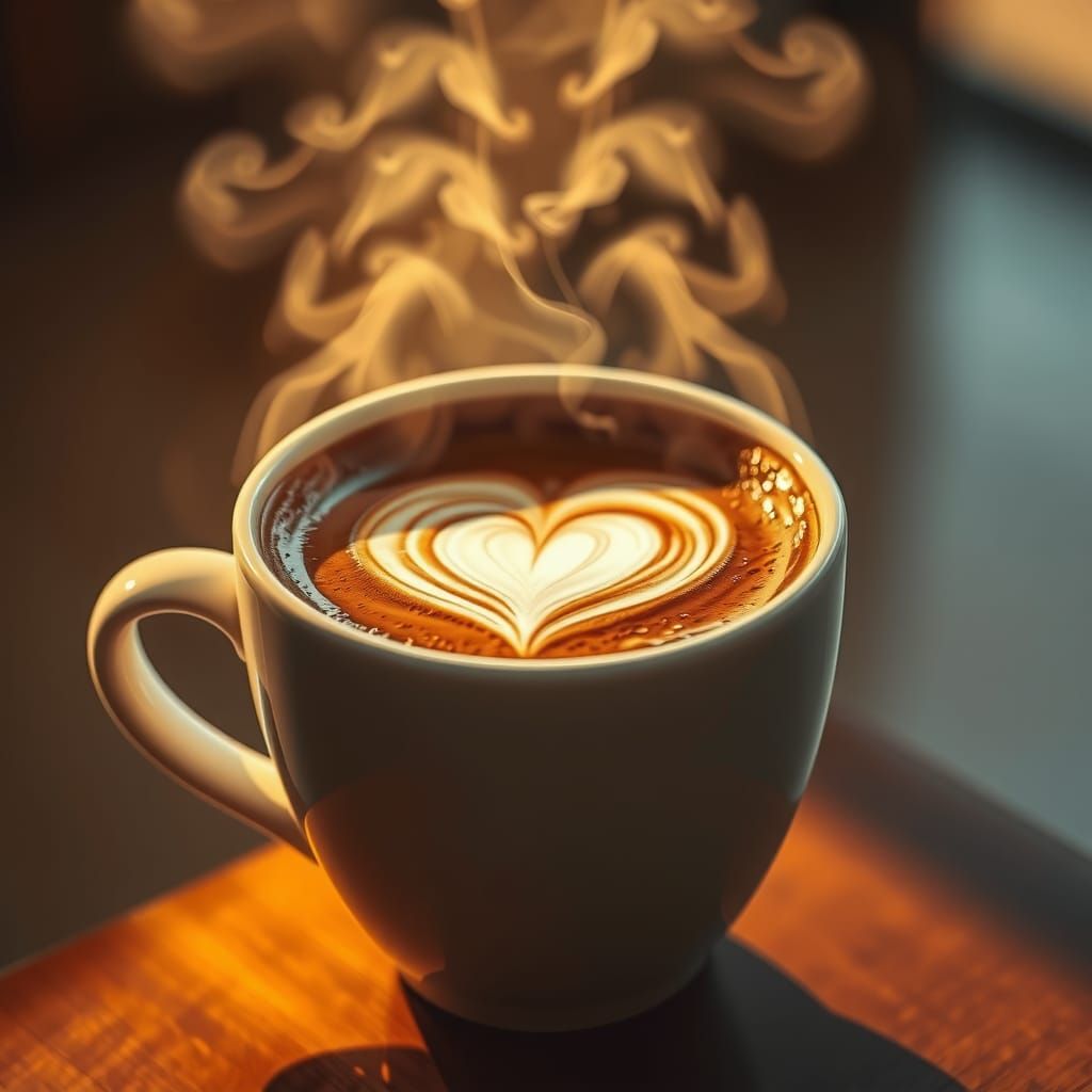 Coffee Cup Heart in Futuristic Realistic Style