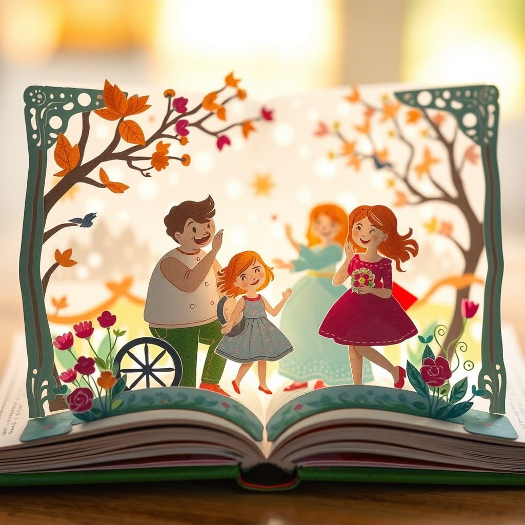 Happy Family Memories in Popup Book Illustration