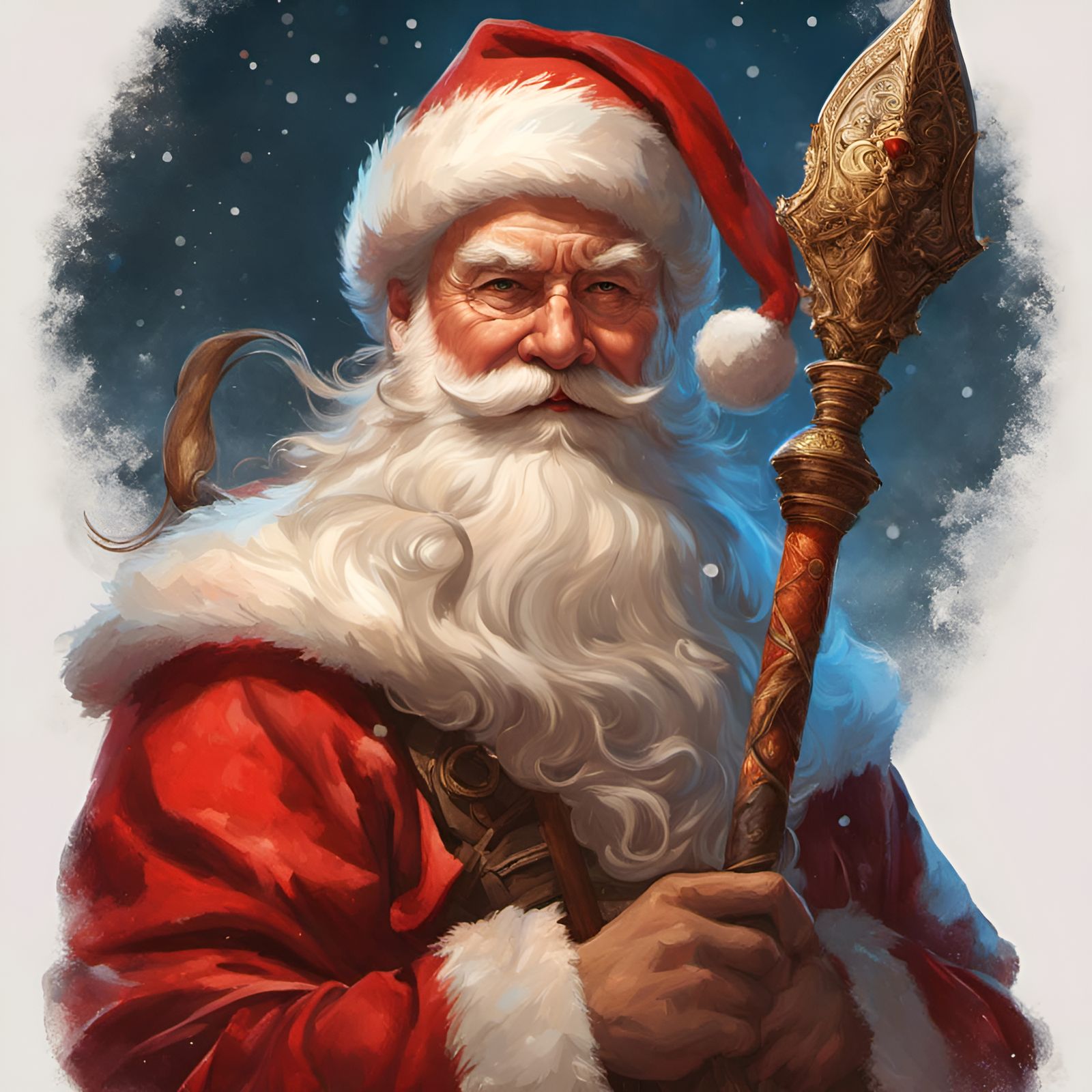 Santa Claus Portrait with Spear in Digital Illustration Styl...