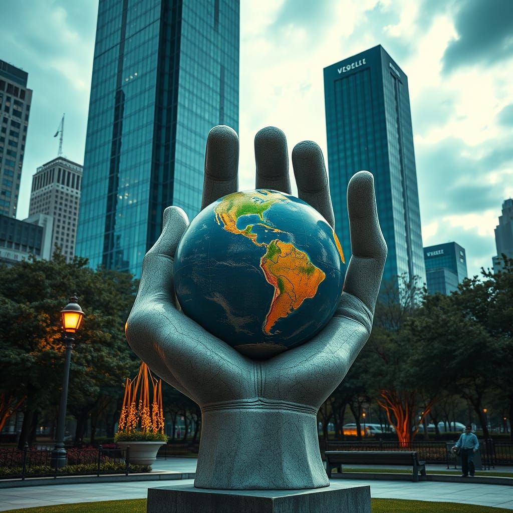 Surreal Statue of Earth in City Park