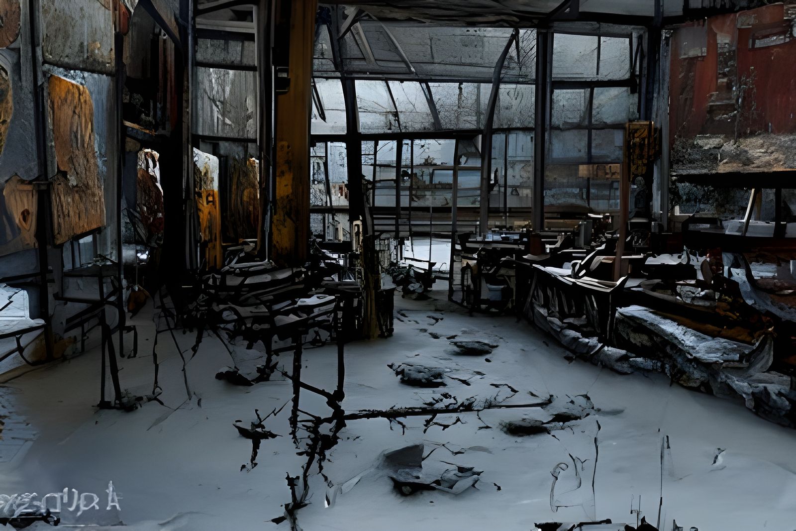 Creepy Owl Demons in Derelict Factory, Dark Gothic Art