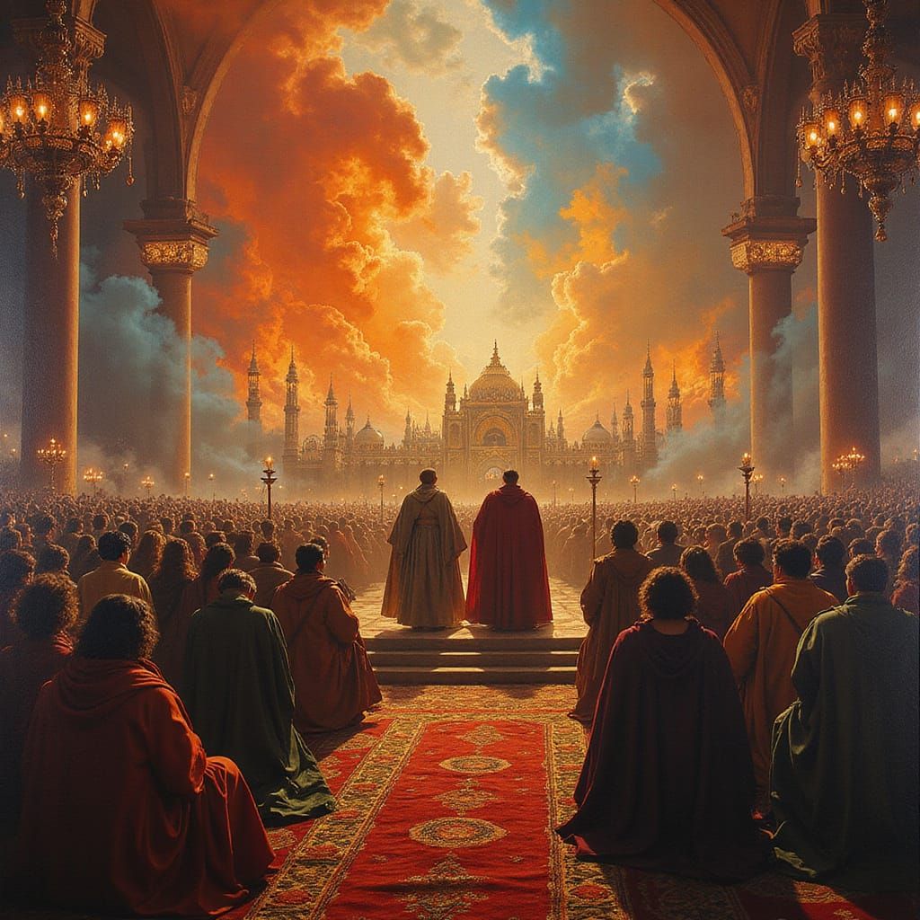 Heroic Coronation Scene in Vibrant Oil Painting Style