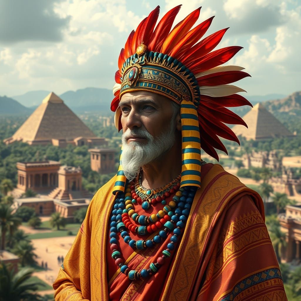 Ancient Mesopotamian Leader in Vibrant Attire