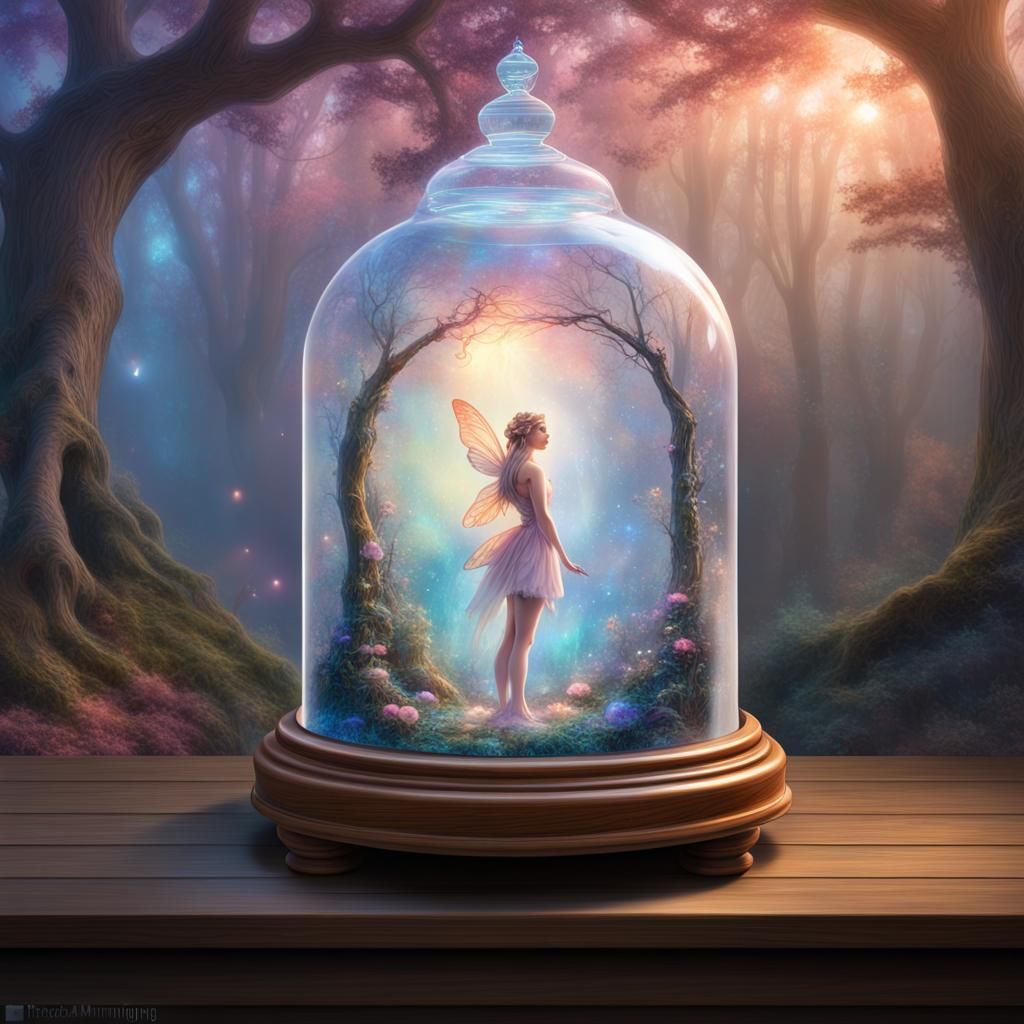 Ethereal Fairy Under Glass in Astral Landscape