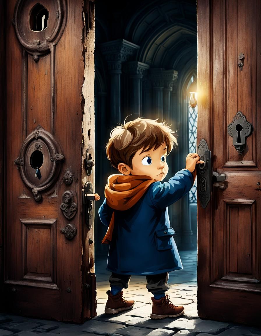 Mirror Image: Boys at Castle Door Keyholes