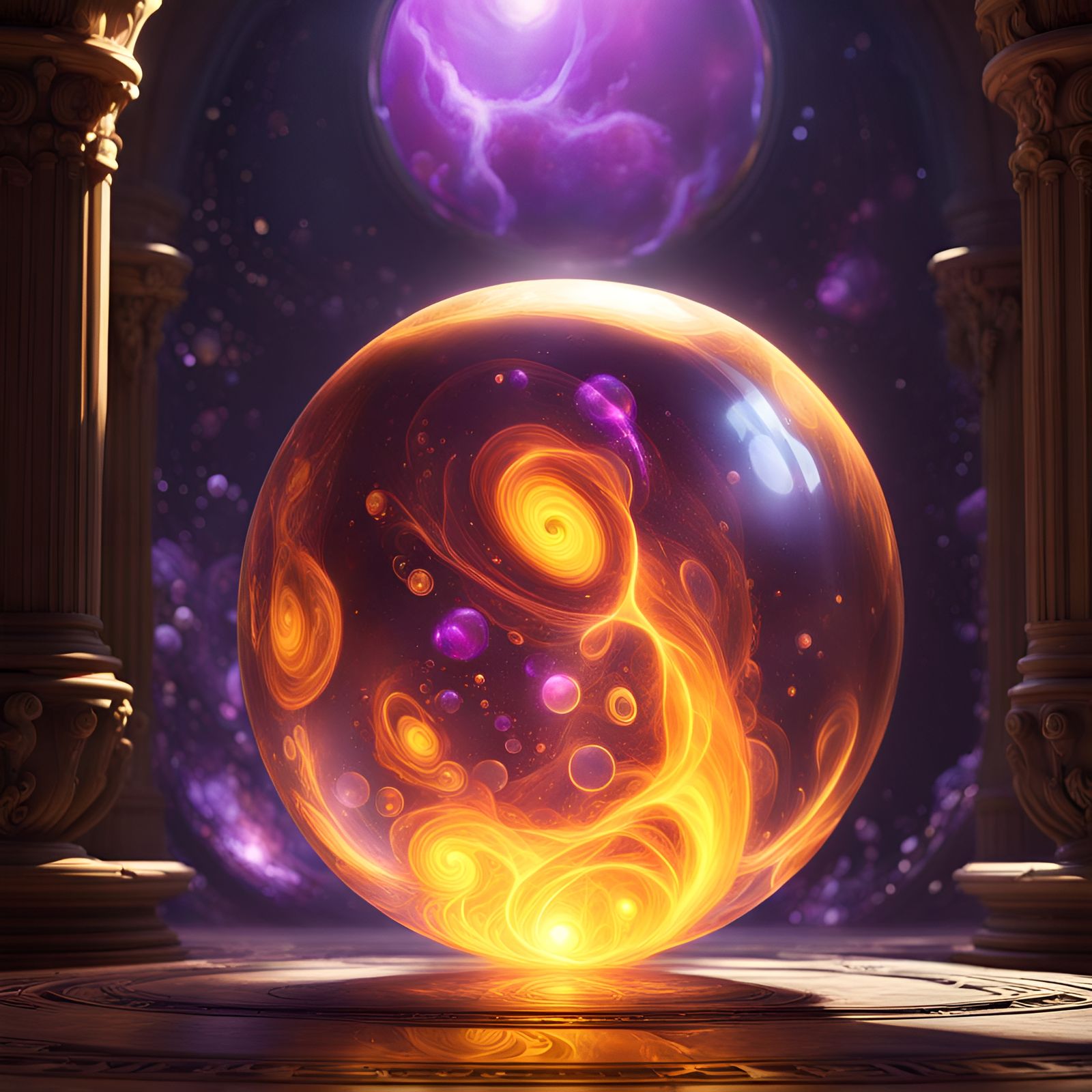Eerie Space Orbs with Flames, Dark Fantasy Concept Art
