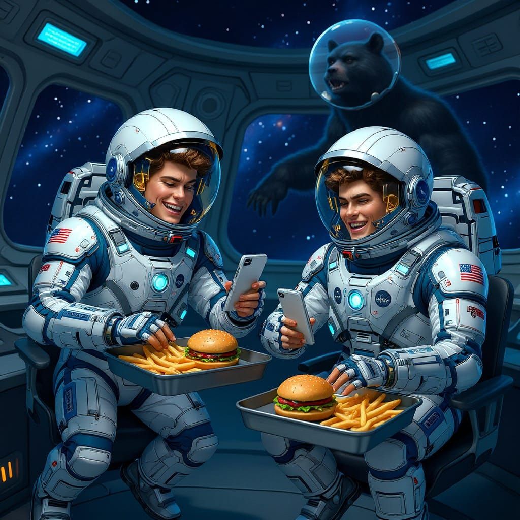 Gorillas in Space Enjoying McDonald's: Comic Book Art