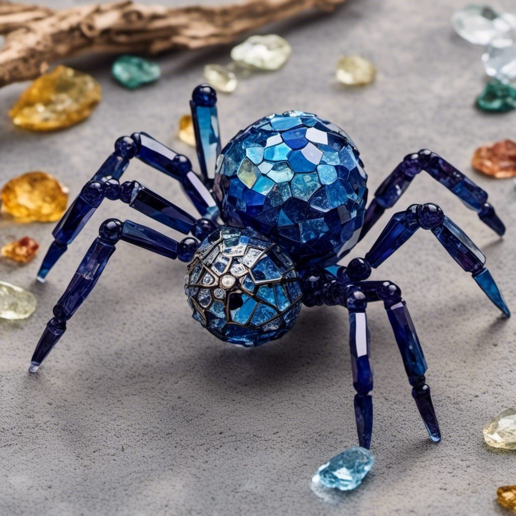 Glass Spider Mosaic in Mail Art Style