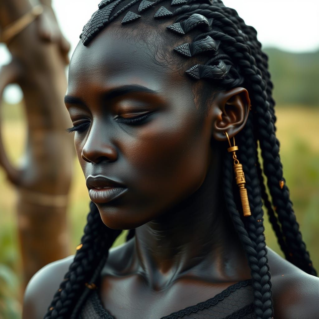 Striking Woman with Braids and Scalp Adornments