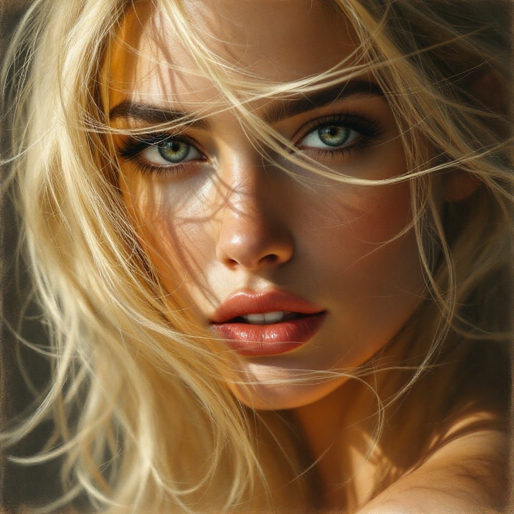 Gentle Charcoal Portrait of a Woman in Warm Light