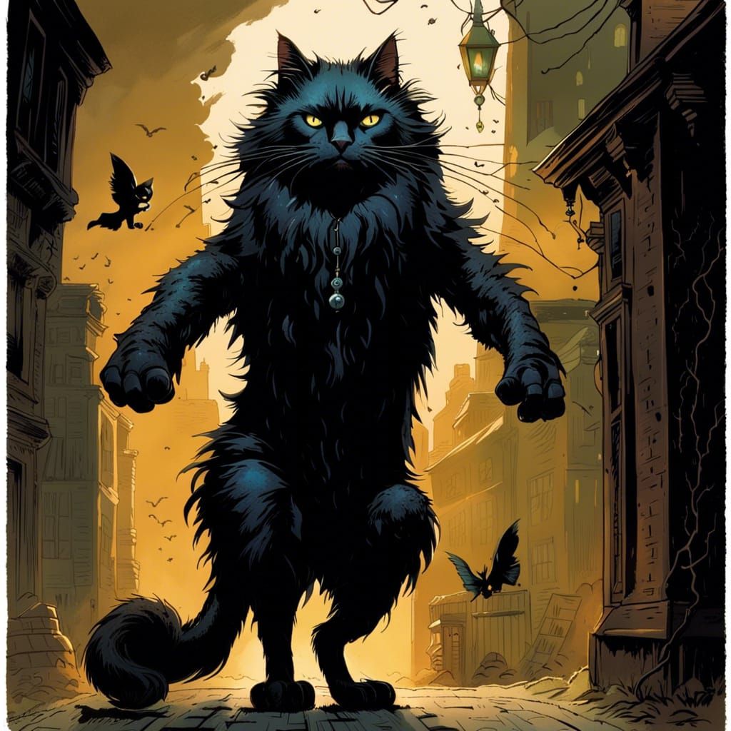 Enormous Demonic Ragdoll Cat in Comic Book Art