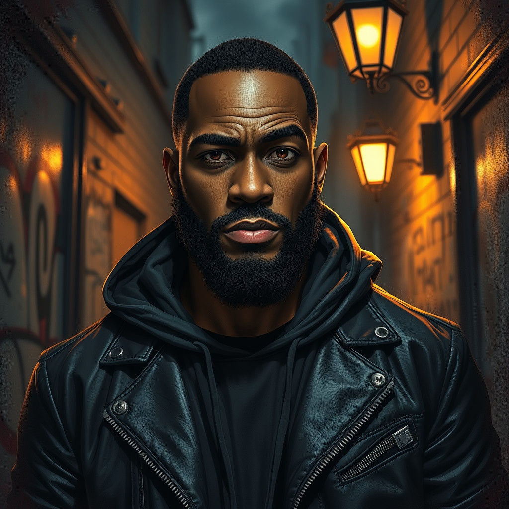 Strong Confident Black Man in Urban Alleyway