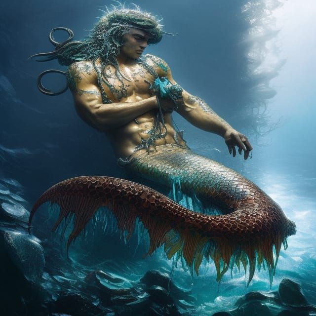 Melting Merman: Detailed Fantasy Art in Water