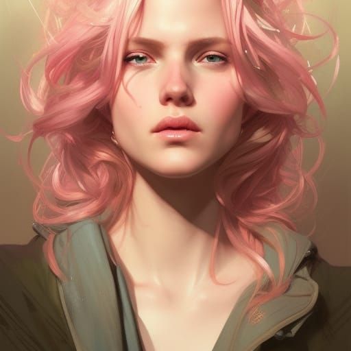 Goddess Portrait with Blonde Highlights and Pink Eyes