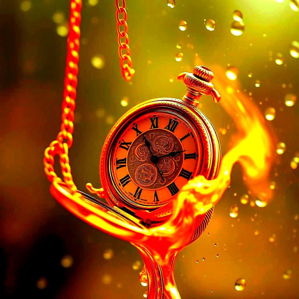 A Surrealistic Golden Pocket Watch Melts in Rainy Days