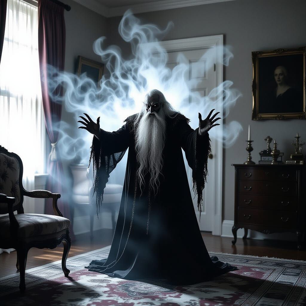 Vampire Dissolving at Sunrise in Woman's Room: Monochrome Ph...