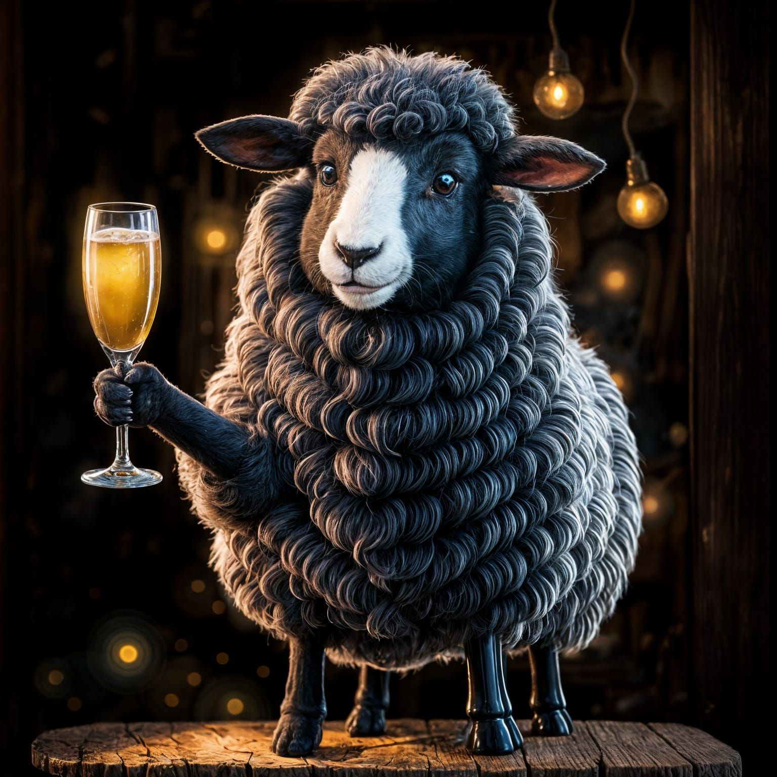 Humorous Black Sheep Raising a Glass in Toast