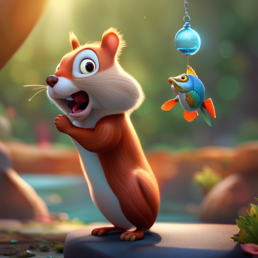 Squirrel catching a fish