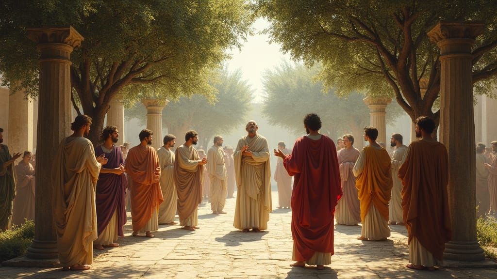 Philosopher Plato Surrounded by Ancient Greek Wisdom