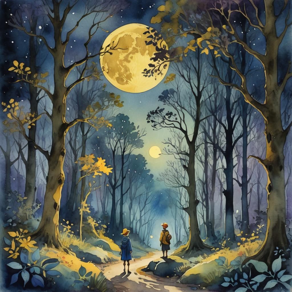 Traveler in Fae Forest Watercolor Painting