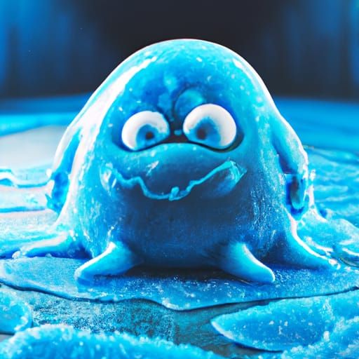 Cute Blue Slime with Ice: Digital Matte Painting