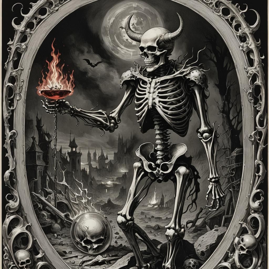 The Devil Tarot Card: Skeleton in Flames