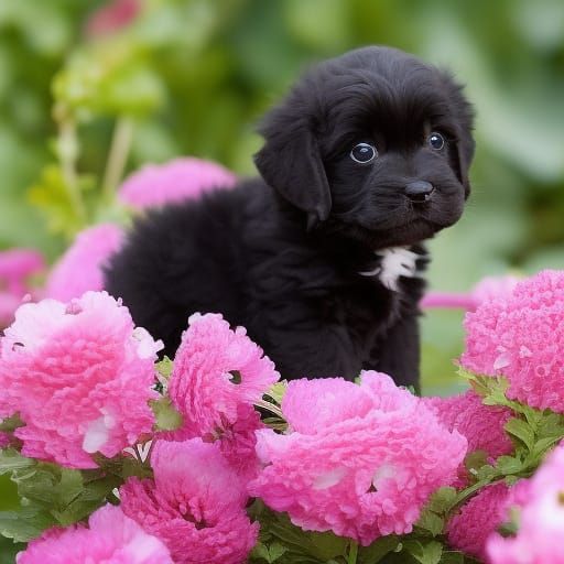 Adorable American Cocker Spaniel Puppy with Peony