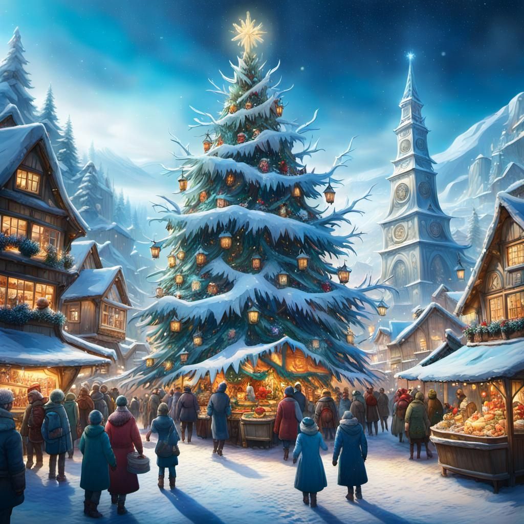 Majestic Christmas Tree Illuminates Enchanted Winter Market....
