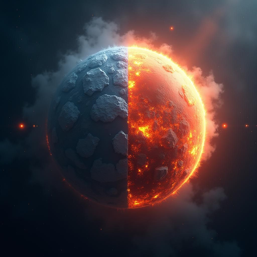 Fiery Ice Planet in Deep Space