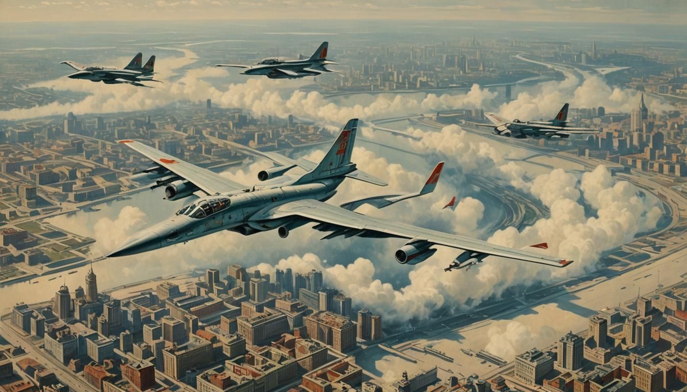 Futuristic USSR Airforce Over Moscow