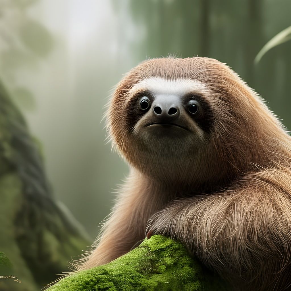 Hyperrealistic Sloth Portrait in Tropical Forest