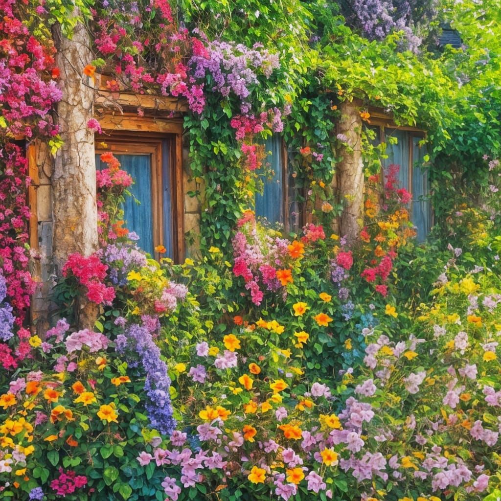 Overgrown Cottage Painting at Golden Hour