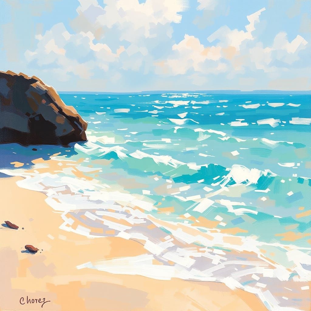 Impressionistic Summer Beach Scene in Warm Sunlight