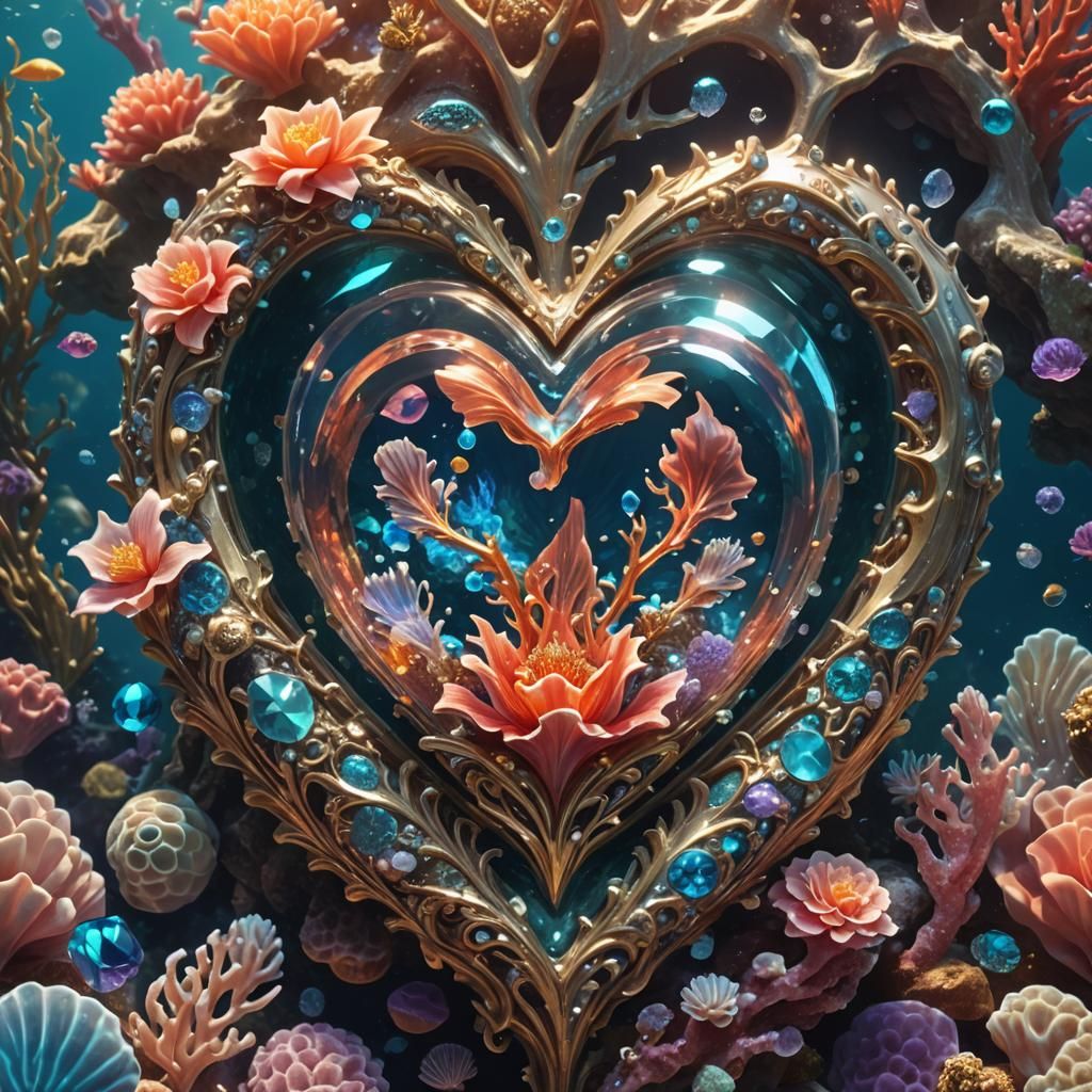 Crystal Heart Mermaid Underwater Fantasy Art