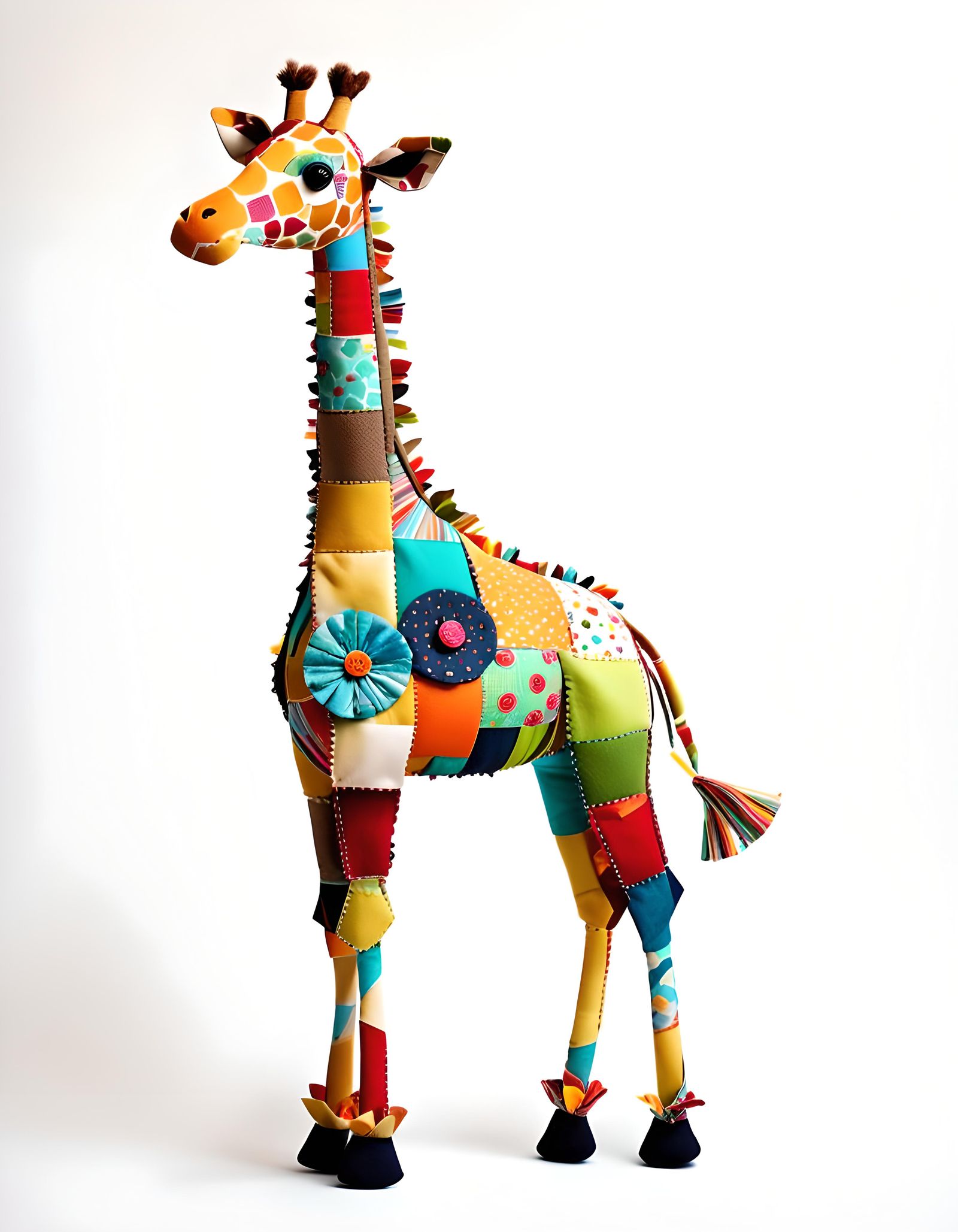 Fabric Scrap Giraffe Sculpture on White