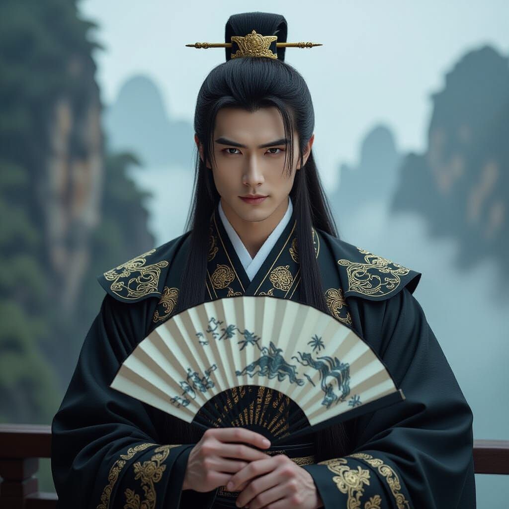 Young Man in Hanfu with Silk Fan