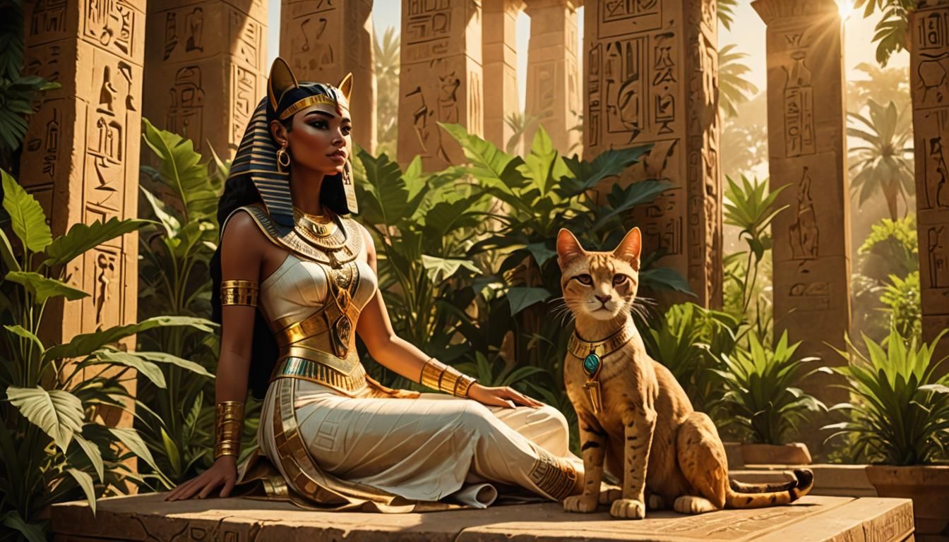 Seshat and Bastet in Ancient Egyptian Temple Art